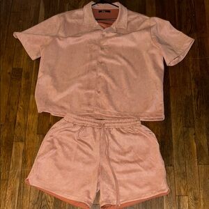 Pink Short Sleeve Shirt and Shorts Set